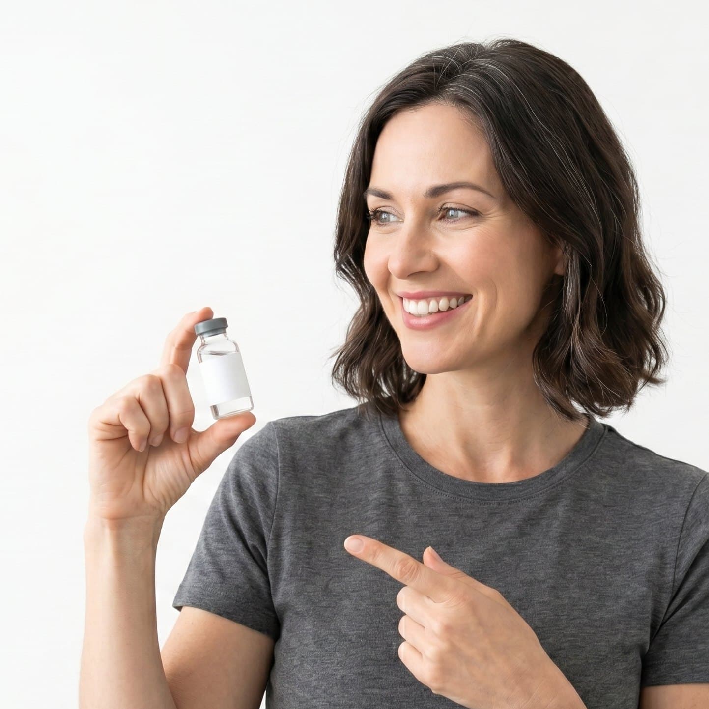 Woman holding a small prescription vial